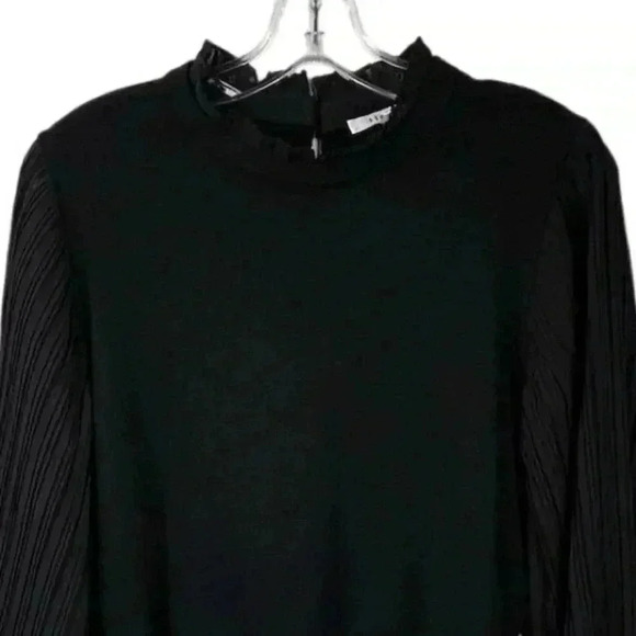 Sioni Women's Black Sheer Pleated Sleeve Mock Neck Blouse Size M - Picture 4 of 13